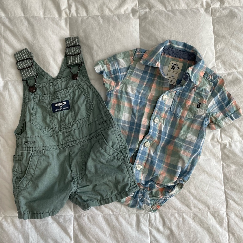 OshKosh B’gosh Baby 2-Piece Overall and Plaid Set